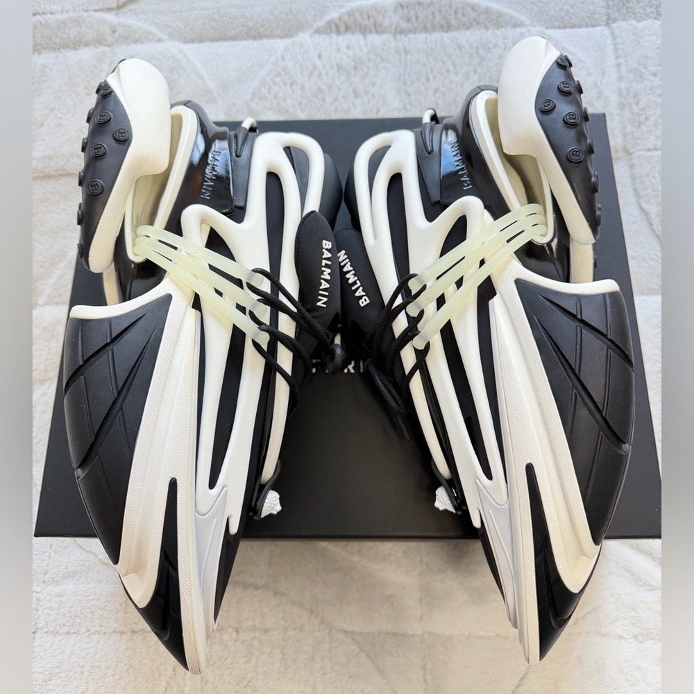 NEW! $1,195 Balmain Paris Unicorn Sneakers Black White 13 / 14 - Picture 4 of 15